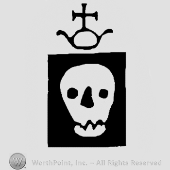 Crown over skull in square