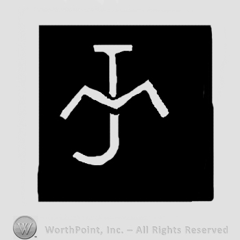 Entwined JM in a black square.