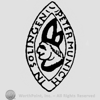Bishop head in an oval design and PETER MUNICH IN SOLINGEN written on the edge.