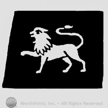 Walking lion in a black rectangle.