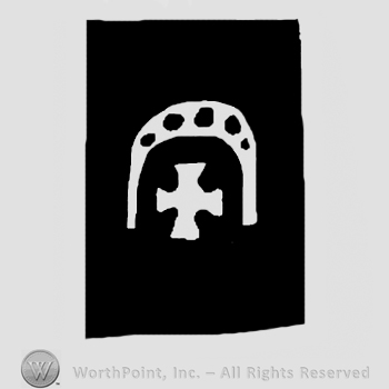 Maltese cross and horseshoe above; black background.