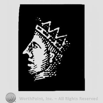 Stylized king's head without beard on a black background.