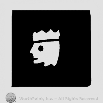 Old-style king's head on a black background.