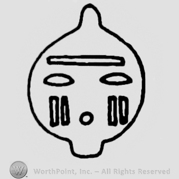 Oval shape with eyes, cheeks and mouth.