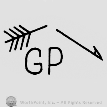 Broken arrow over uppercase GP.