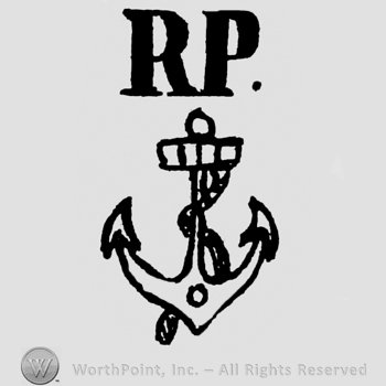 Anchor with a rope;letters R P written above.