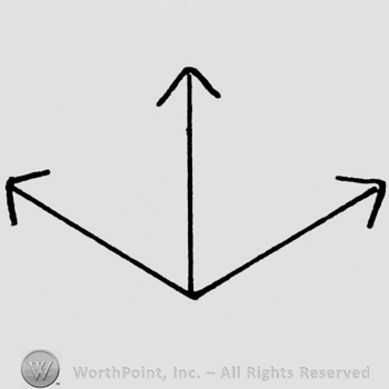 Three united arrows ; one to the left side;another to the front ;the last one to the right side.