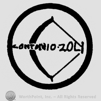 Circle with a bow inside;words ANTONIO ZOLI written in the middle.