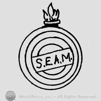Four circles,each one inside of another;S.E.A.M written in the middle;a crown on the circles.