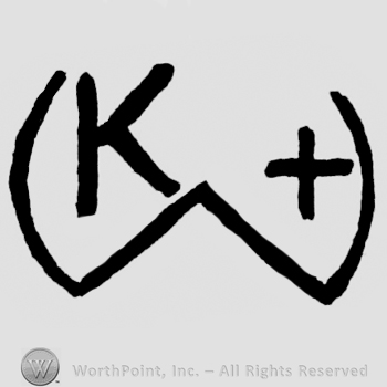 K and  cross written inside of an open semicircle .