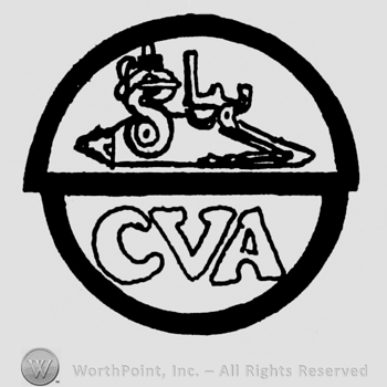 A gun in a half-circle; bellow letters C,V,A in another half -circle.