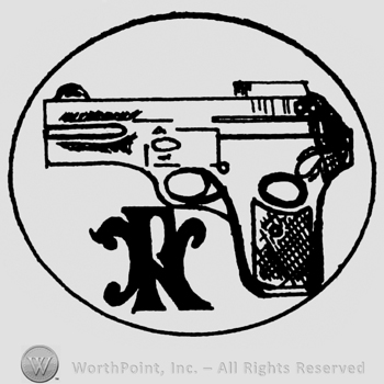 A pistol and letter H in a circle.