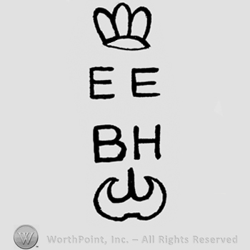 Crown shape on top;letters EE and BH written in the middle;curved shape at the bottom.