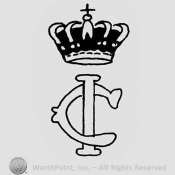 Crown with a small cross on top; letter C written over letter I,under the crown.