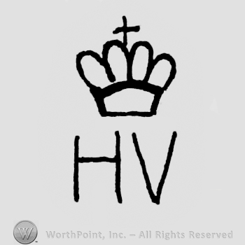 Crown with a small cross on top;letters HV written bellow.