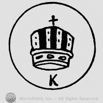 Circle with a crown inside;letter K written under the crown and a small cross on top.