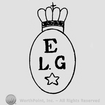 Circle enclosing letters E, L, G and a star; crown with cross above.