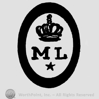 Bold circle enclosing a crown with cross, initials M and L and a star.