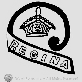 Crown with a ribbon around it and REGINA written on.