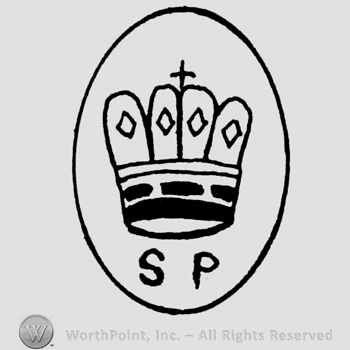 Circle enclosing initials S and P with a crown on top.