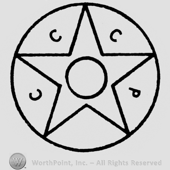 A star in a circle;another circle inside of the star.