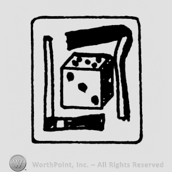 A die inside of a rectangle.