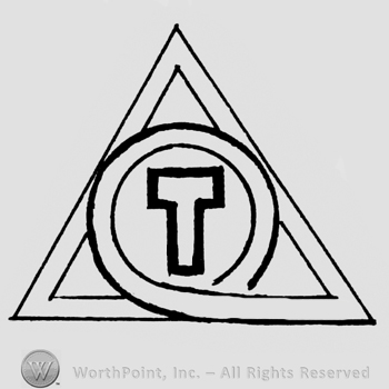 Triangle enclosing letter t in a circle.