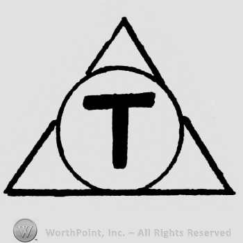 Triangle enclosing letter t in a circle.