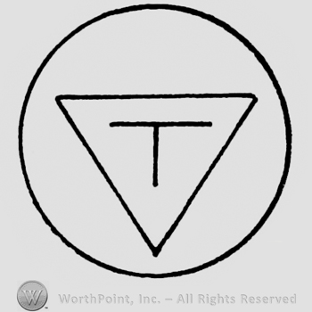 Circle enclosing letter t in a triangle.