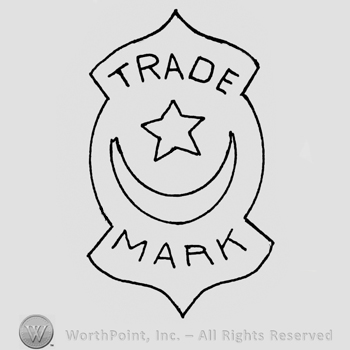 A shield with a crescent and a star on it; TRADE written above and MARK written bellow.