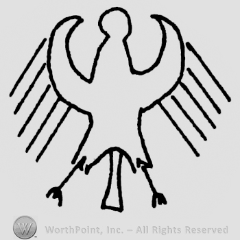 Bird shape with opened wings;5 lines on each side.