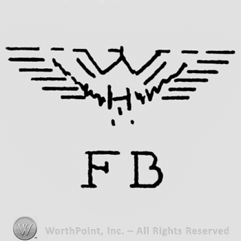Eagle shape with opened wings;letters F B written bellow.