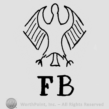 Bird shape with opened wings;letters F B written bellow.