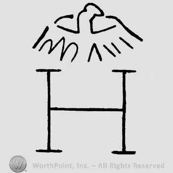 Eagle shape with opened wings;letter H written bellow.