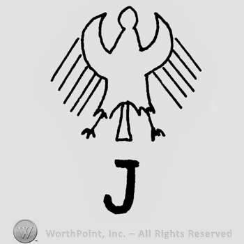 Bird shape with opened wings;letter J written bellow.