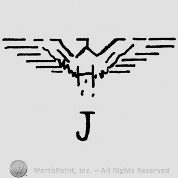 Eagle shape with opened wings;letter J written bellow.