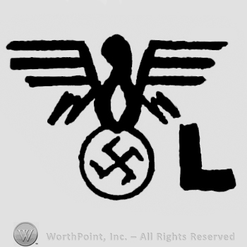 Eagle shape with opened wings;Nazi symbol bellow;letter L written in the right side.