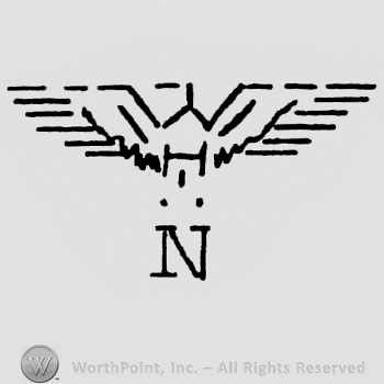 Eagle shape with opened wings;letter N written bellow.