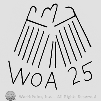 Eagle shape with opened wings;WOA 25 written bellow.