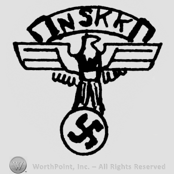 Eagle with open wings; INSKK written above; nazi symbol in circle, bellow.