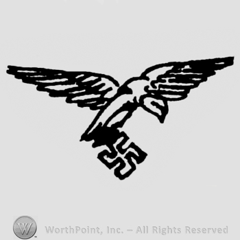 Eagle with open wings and nazi symbol in claws.