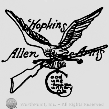 Flying eagle with a gun in claws and ALLEN HOPKINS written above.