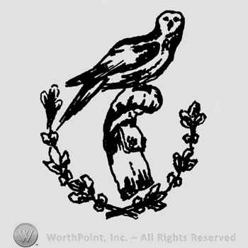 Sitting owl and two crossed branches.
