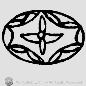 Oval with a cross and ribbons on the edge.