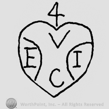 Heart with number 4 above; letters E, V, C, I written on.