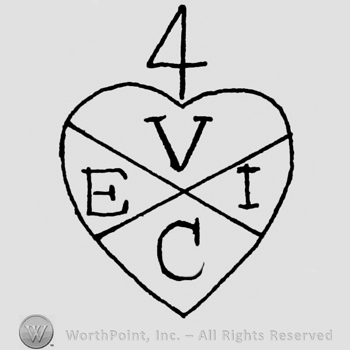 Heart with number 4 above; letters E, V, C, I written on.