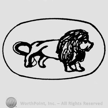 Oval enclosing a lion.