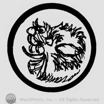 Circle enclosing a lion head.