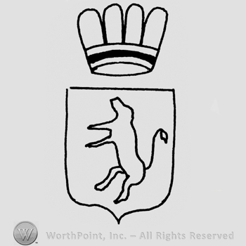 Crowned shield with a lion turned to the left on.