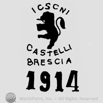 Black lion shape; CASTELLI BRESCIA 1914 written bellow.